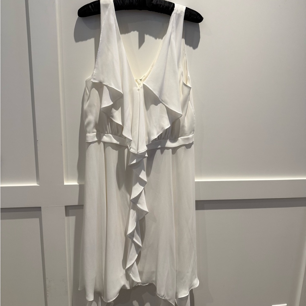 BCBG White Ruffle V-Neck Dress - Picture 2 of 4